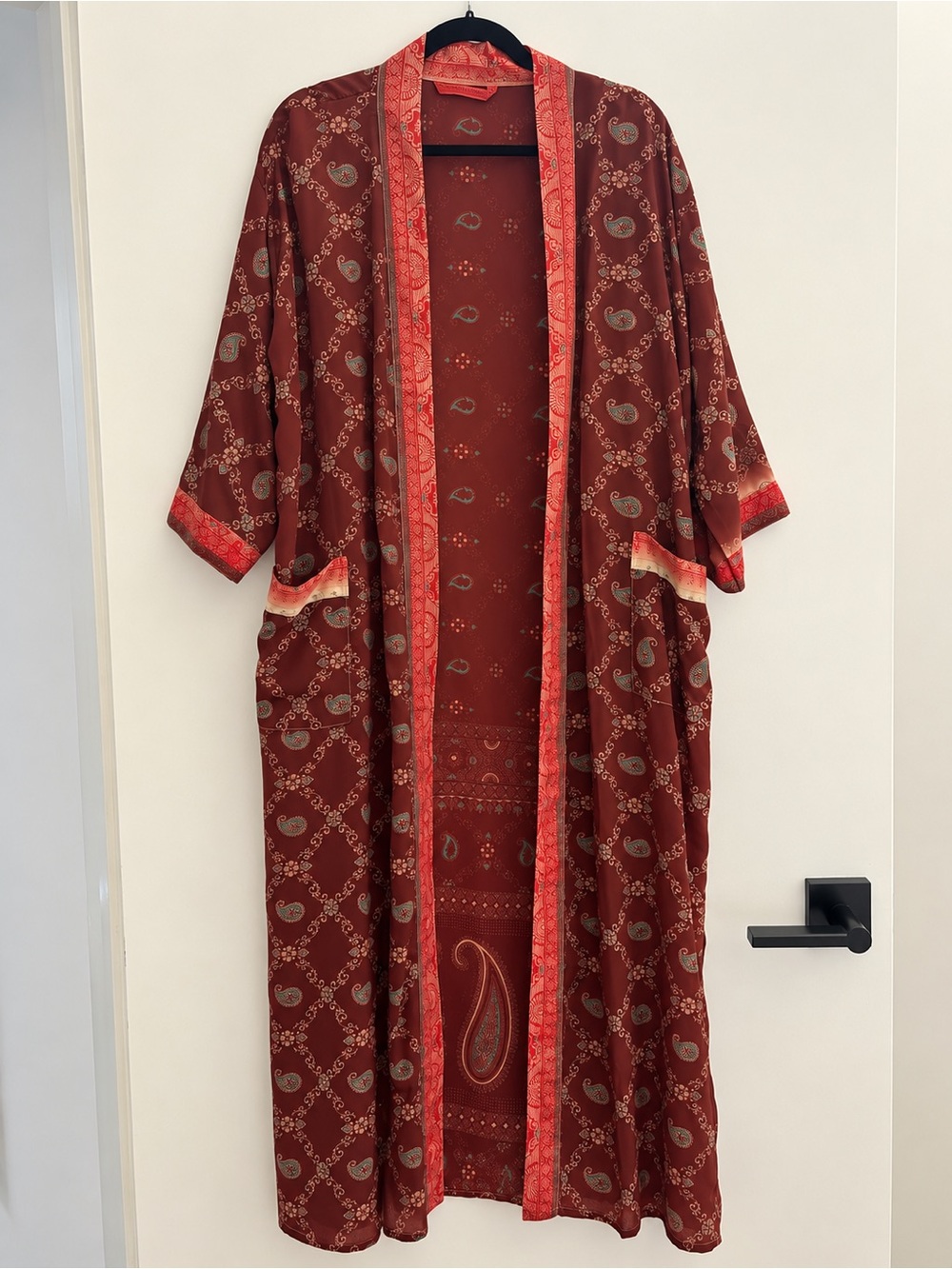 Burgundy Paisley Boho Longline Kimono Duster